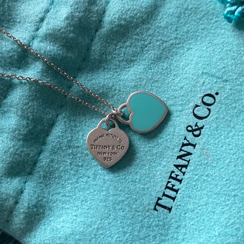 Tiffany Blue Double Heart Tag Pendant